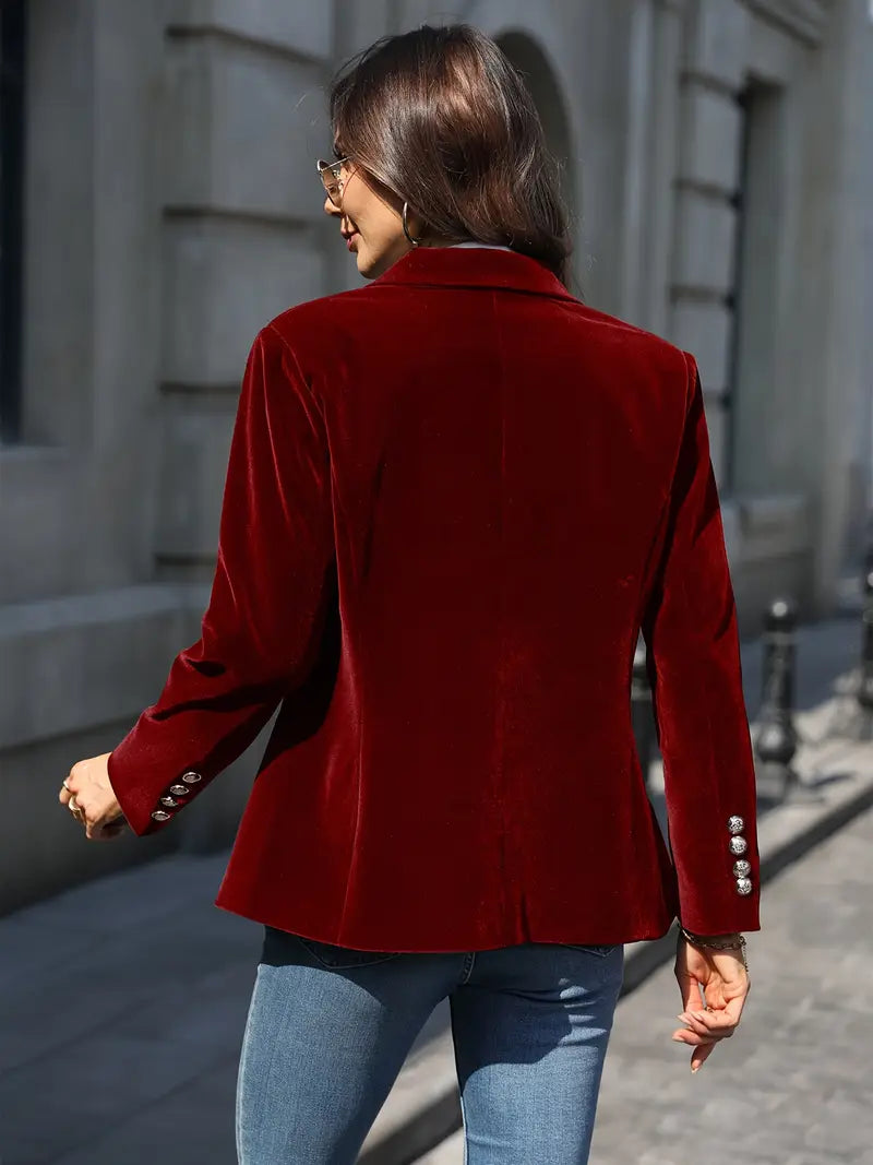 Damen Blazer Retro Elegant Ein-Knopf Samt 6