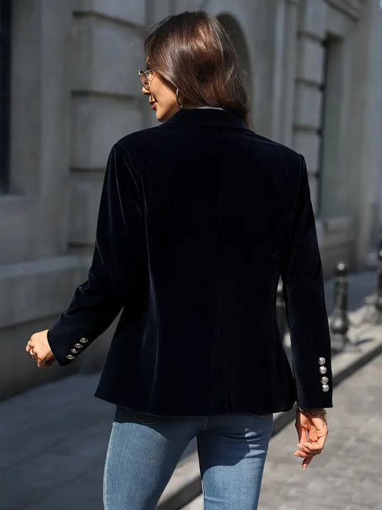 Damen Blazer Retro Elegant Ein-Knopf Samt 8