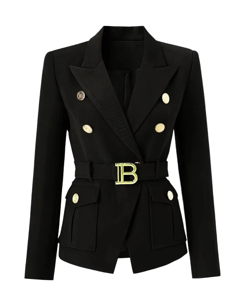 Damen Blazer mit Gürtel im zweireihigen Stil 0
