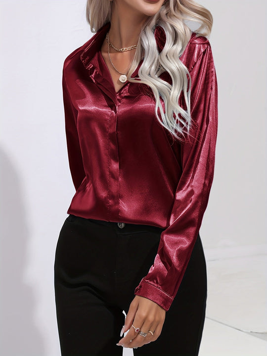 Damen Bluse Satin Chic Herbststil 8
