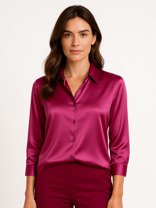 Damen Bluse Satin Knopfverschluss Elegant 1