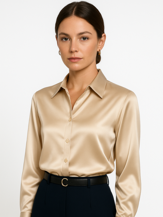 Damen Bluse Satin Knopfverschluss Elegant 3