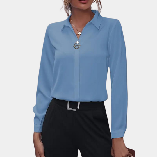 Damen Bluse mit klassischem Kragen und langen Ärmeln 0