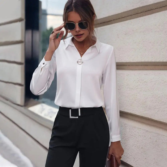 Damen Bluse mit klassischem Kragen und langen Ärmeln 1