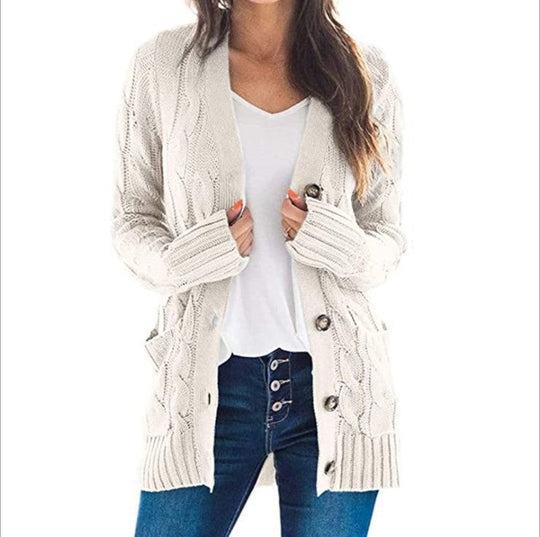Damen Cardigan Lange Strickjacke Lässiger Stil 0
