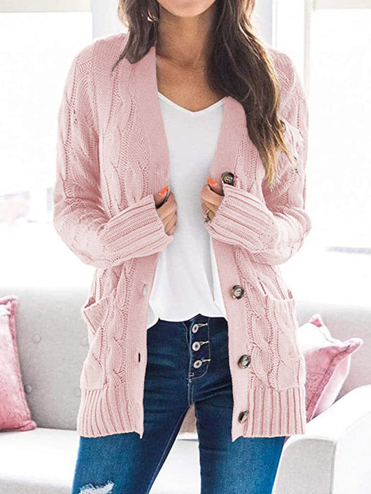 Damen Cardigan Lange Strickjacke Lässiger Stil 1