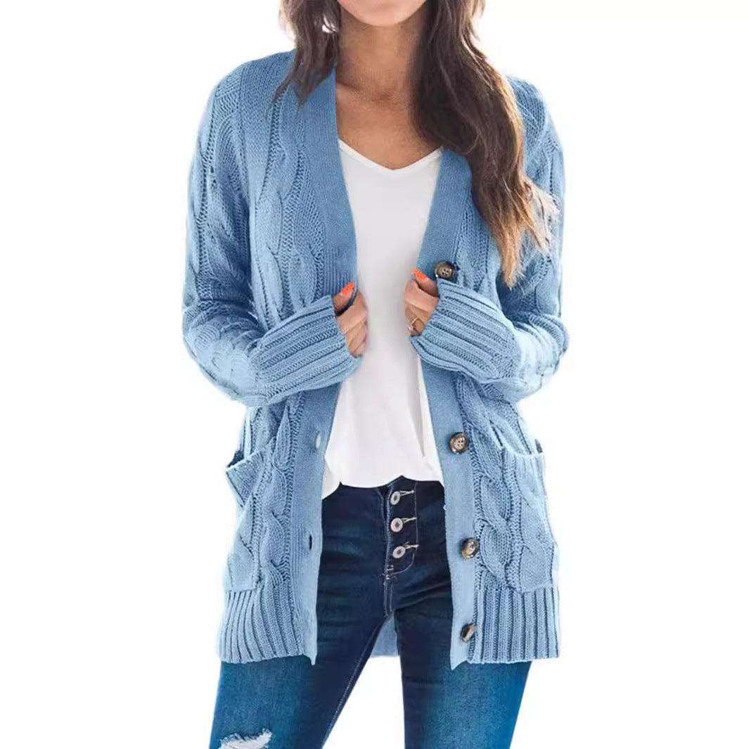 Damen Cardigan Lange Strickjacke Lässiger Stil 4