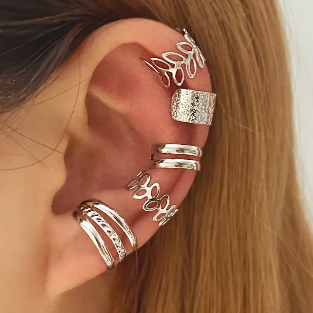 Damen Clip-On Ohrmanschetten Set Blattdesign 2