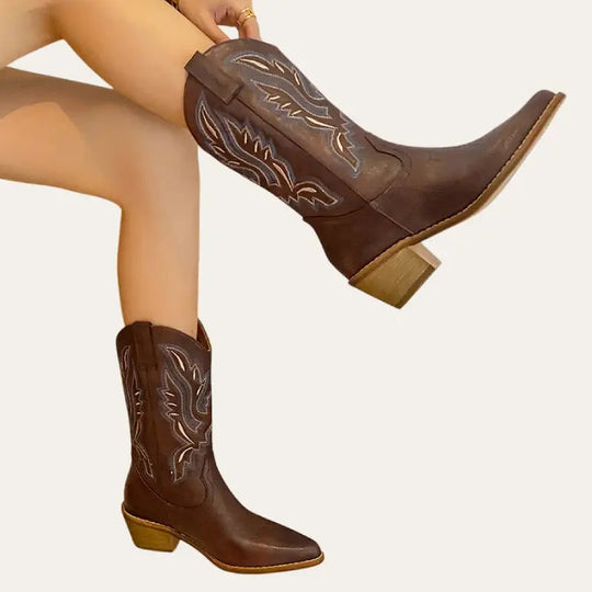 Damen Cowboystiefel Traditioneller Westernstil Leder Braun 2