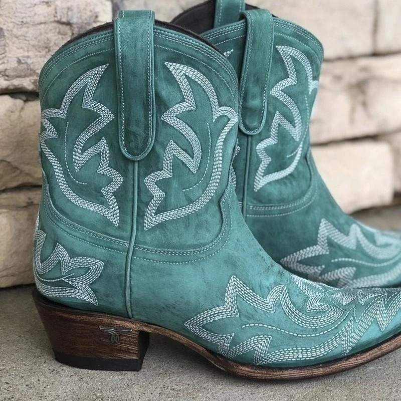 Damen Cowboystiefeletten Mid-Design mit Stickereien 3