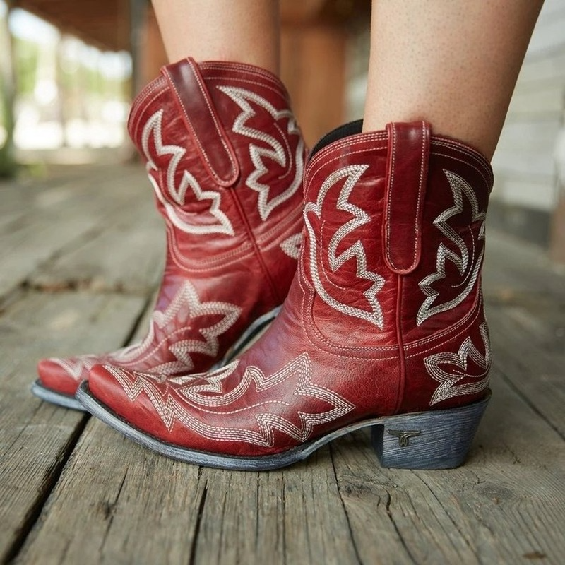 Damen Cowboystiefeletten Mid-Design mit Stickereien 4