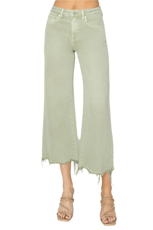 Damen Cropped Hose Weit Hochgeschnitten Baumwolle 0
