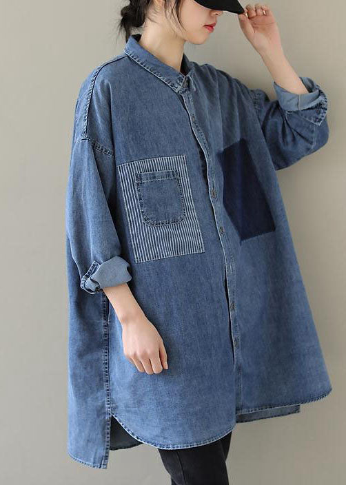 Damen Denim-Bluse mit Peter-Pan-Kragen 0