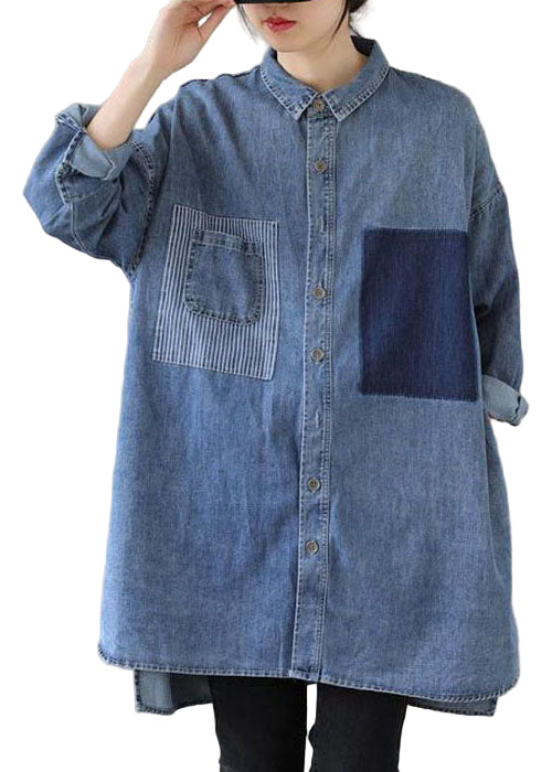 Damen Denim-Bluse mit Peter-Pan-Kragen 1