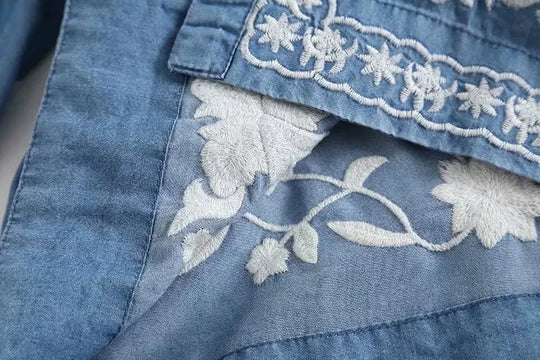 Damen Denim Bluse Boho Stil 2