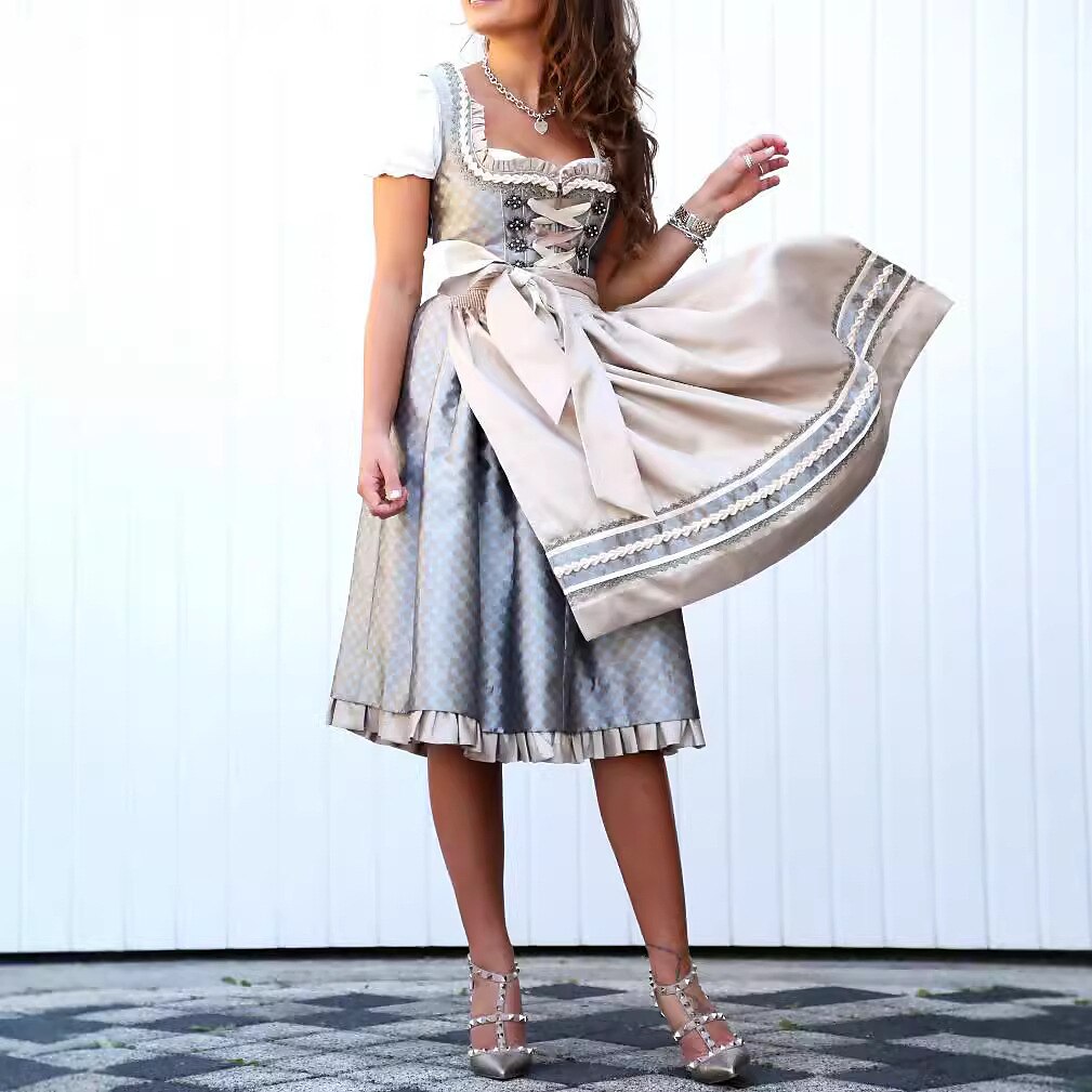 Damen Dirndlkleid Trachtenkleid Apricot mit Schürze 1