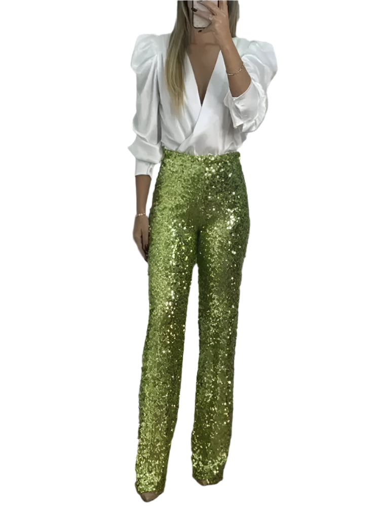 Damen Festliche Hose mit Pailletten und Modernem Schnitt 0