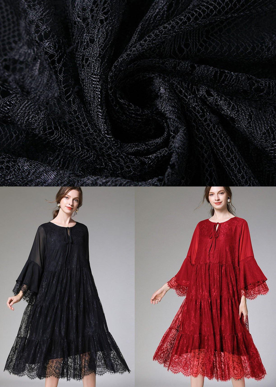 Damen Flare Sleeve Kleid mit Spitze für den Herbst 4