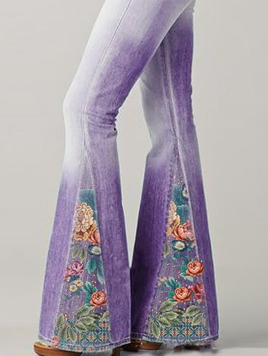 Damen Flared Jeans mit Blumenprint 4
