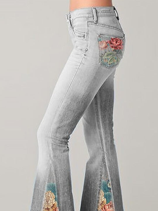 Damen Flared Jeans mit Blumenprint 5