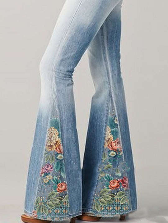 Damen Flared Jeans mit Blumenprint 6