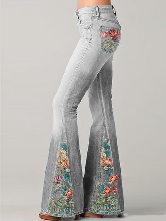 Damen Flared Jeans mit Blumenprint 7