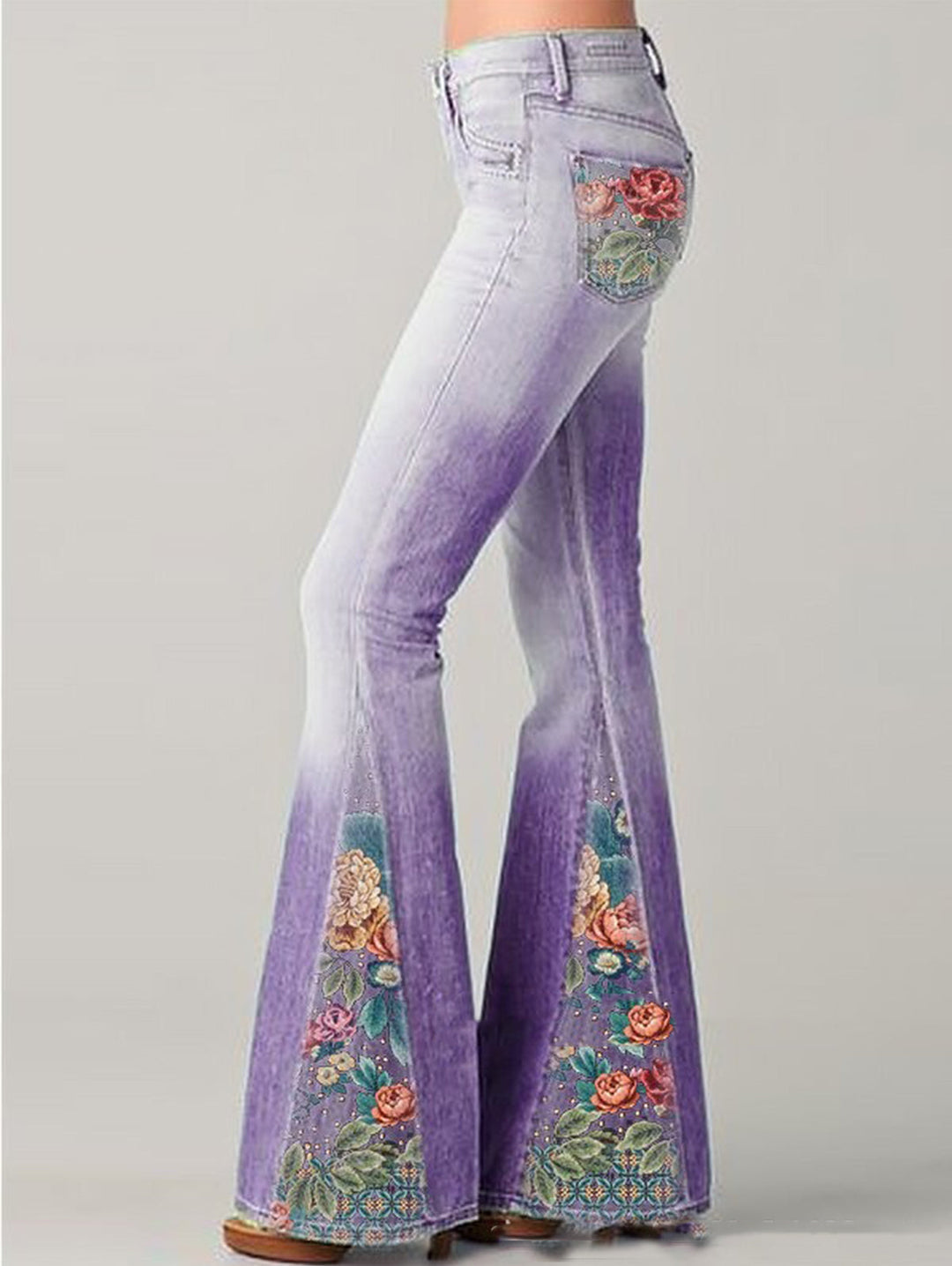 Damen Flared Jeans mit Blumenprint 8