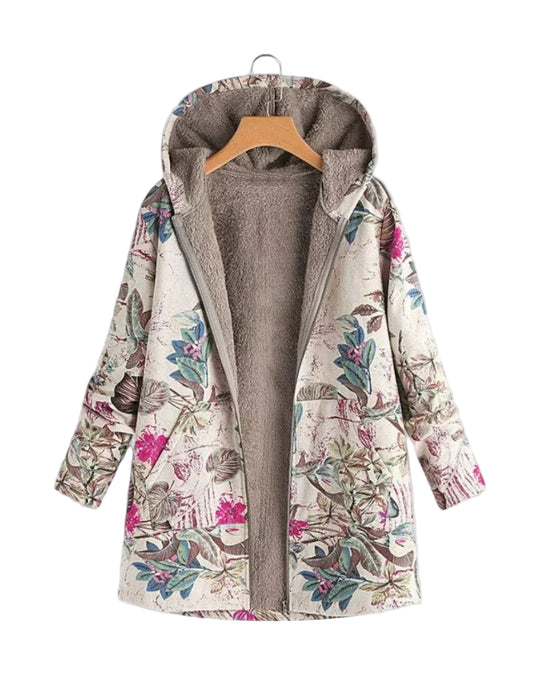 Damen Fleecejacke mit Kapuze und Blumenmuster 0