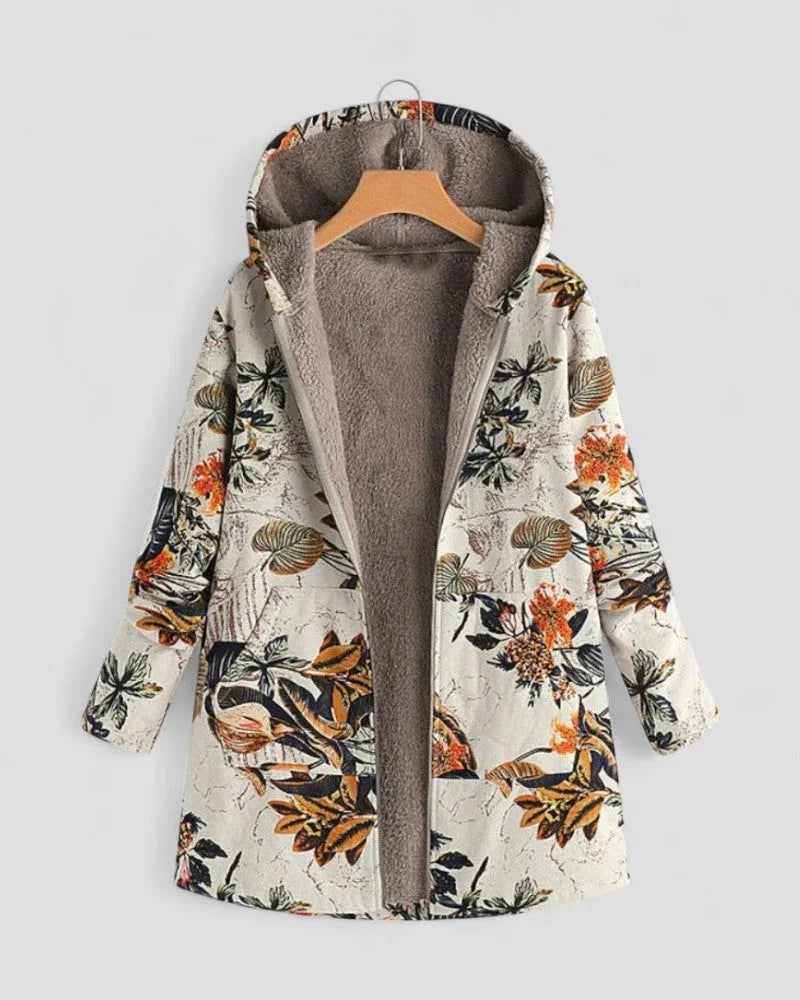 Damen Fleecejacke mit Kapuze und Blumenmuster 1