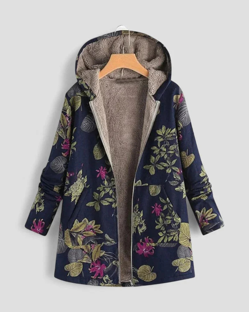 Damen Fleecejacke mit Kapuze und Blumenmuster 2