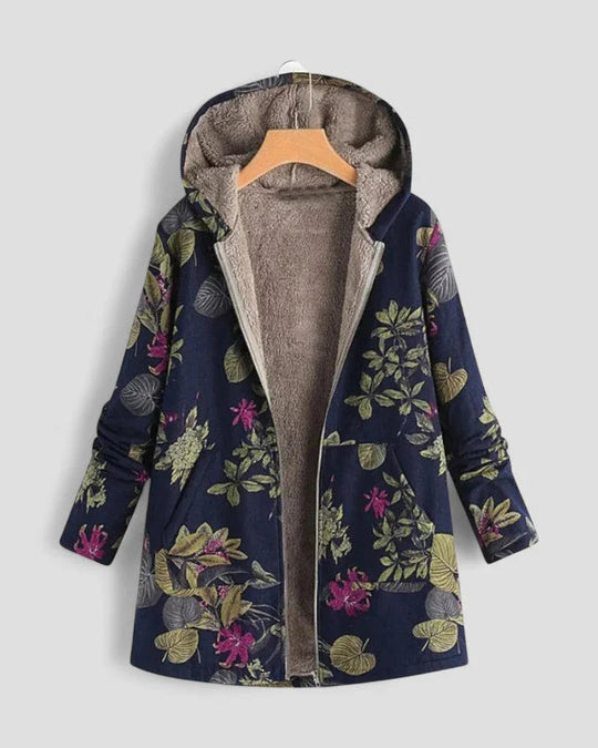 Damen Fleecejacke mit Kapuze und Blumenmuster 2