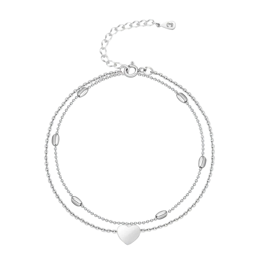 Damen Fußkettchen Herzdesign Doppelte Kette Verstellbar 0