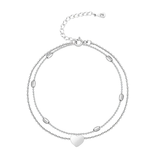 Damen Fußkettchen Herzdesign Doppelte Kette Verstellbar 0