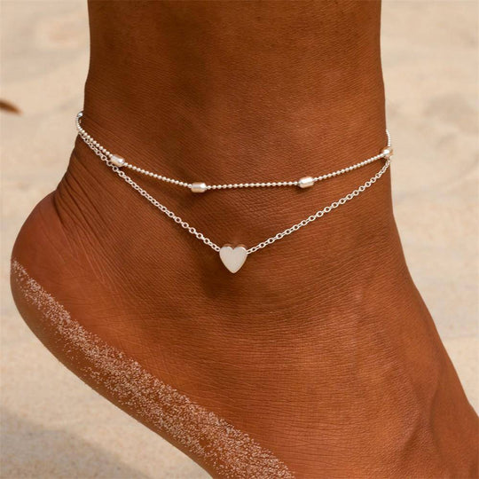 Damen Fußkettchen Herzdesign Doppelte Kette Verstellbar 1