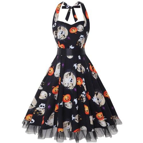 Damen Halloween Kostüm Kleid Midi mit Karikatur-Druck 0