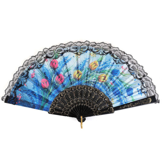 Damen Handfächer mit Blumenmuster und Spitze 5
