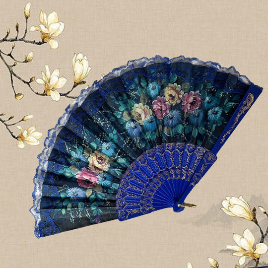 Damen Handfächer mit Blumenmuster und Spitze 7