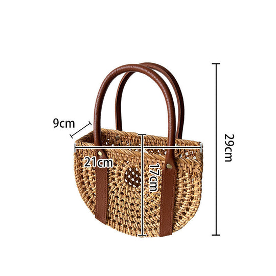 Damen Handtasche Korbtasche mit Ledergriffen Modern 0