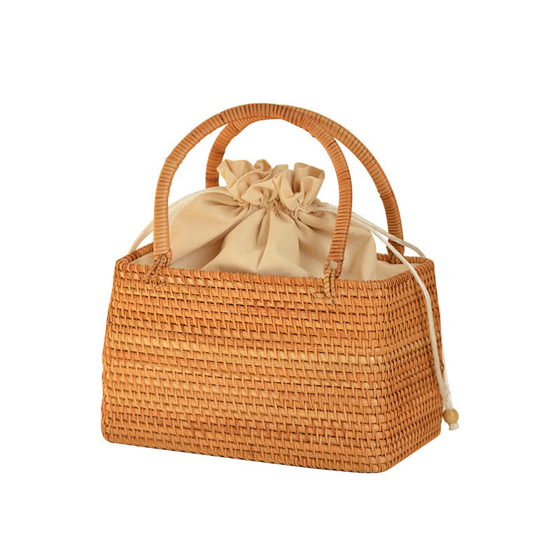 Damen Handtasche Korbtasche mit Ledergriffen Modern 1