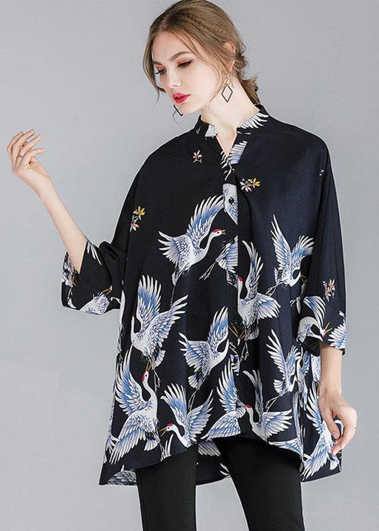 Damen Hemdbluse Asymmetrisches Design mit Stehkragen und Drei Viertelärmeln 1