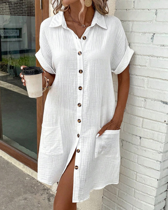 Damen Hemdkleid Klassisch Leichtes Atmungsaktives Material 6