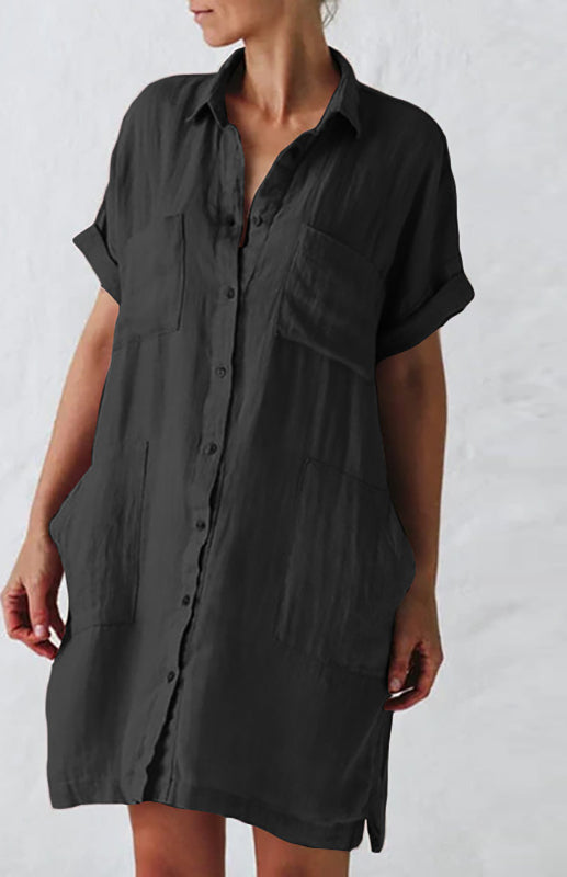 Damen Hemdkleid mit Reverskragen und Taschen 4