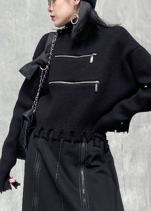 Damen Herbstpullover mit Reißverschluss und Quasten 0