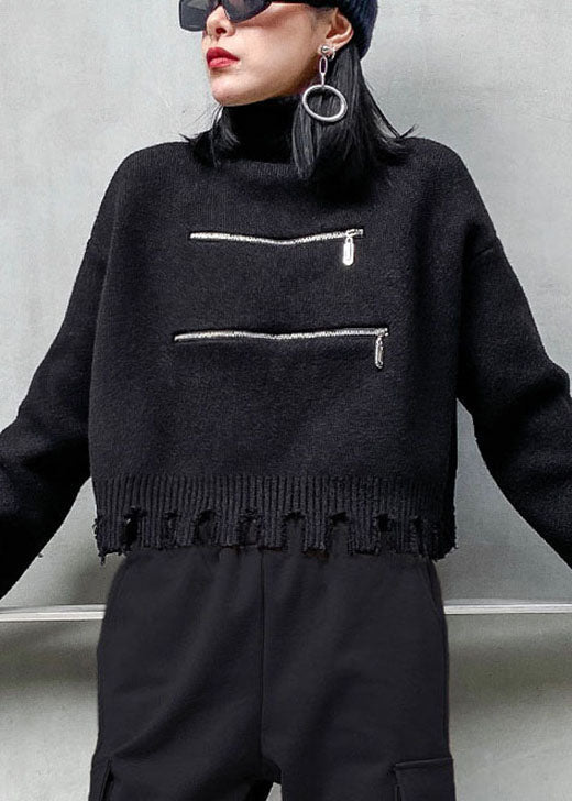 Damen Herbstpullover mit Reißverschluss und Quasten 1