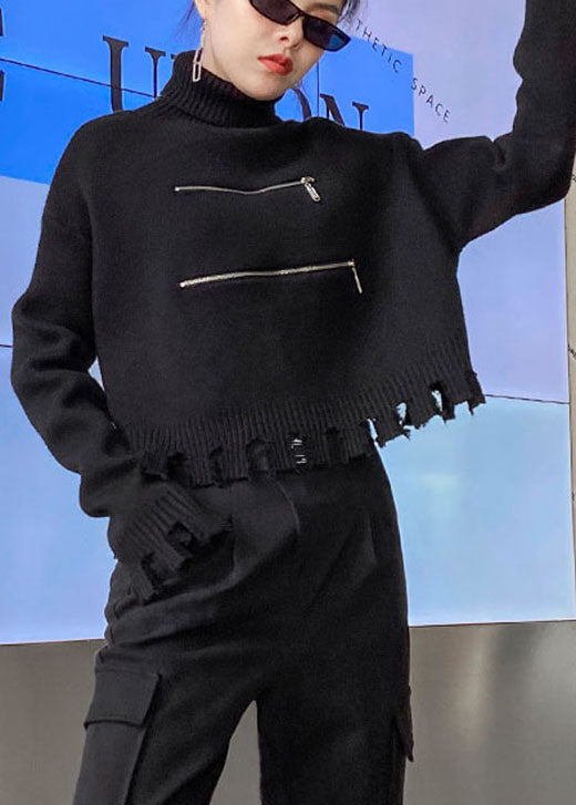 Damen Herbstpullover mit Reißverschluss und Quasten 2