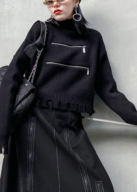 Damen Herbstpullover mit Reißverschluss und Quasten 3