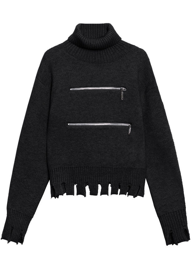 Damen Herbstpullover mit Reißverschluss und Quasten 4