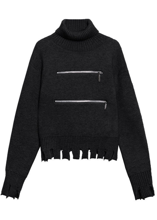 Damen Herbstpullover mit Reißverschluss und Quasten 4