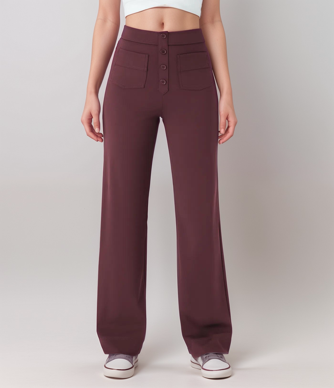 Damen Hochtaillierte Weite Hosen Stretchmaterial 12