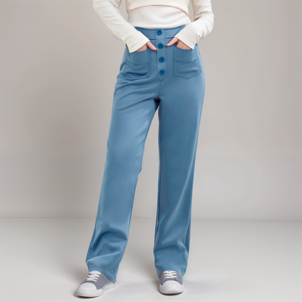Damen Hochtaillierte Weite Hosen Stretchmaterial 13
